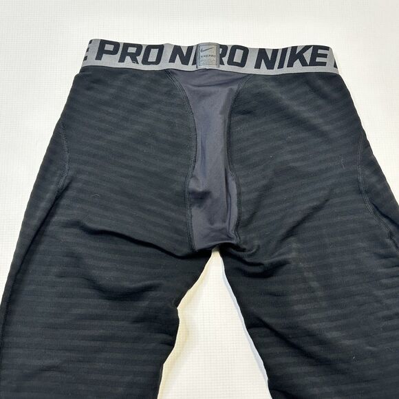 Nike Pro Mens XL Compression Running Tights Stretch Logo Black Gray Striped - Picture 7 of 11